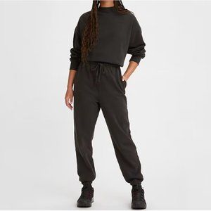 Organic Cotton Sweatpants, Drawstring Waist, Black, XL